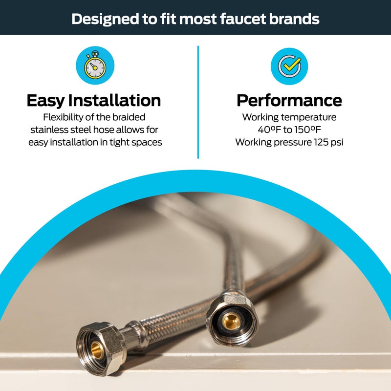 Eastman 12 Inch Steel-Flex Faucet Connector, Braided Stainless Steel Supply Line with 1/2 In. FIP Ends, 48015 - Image 3